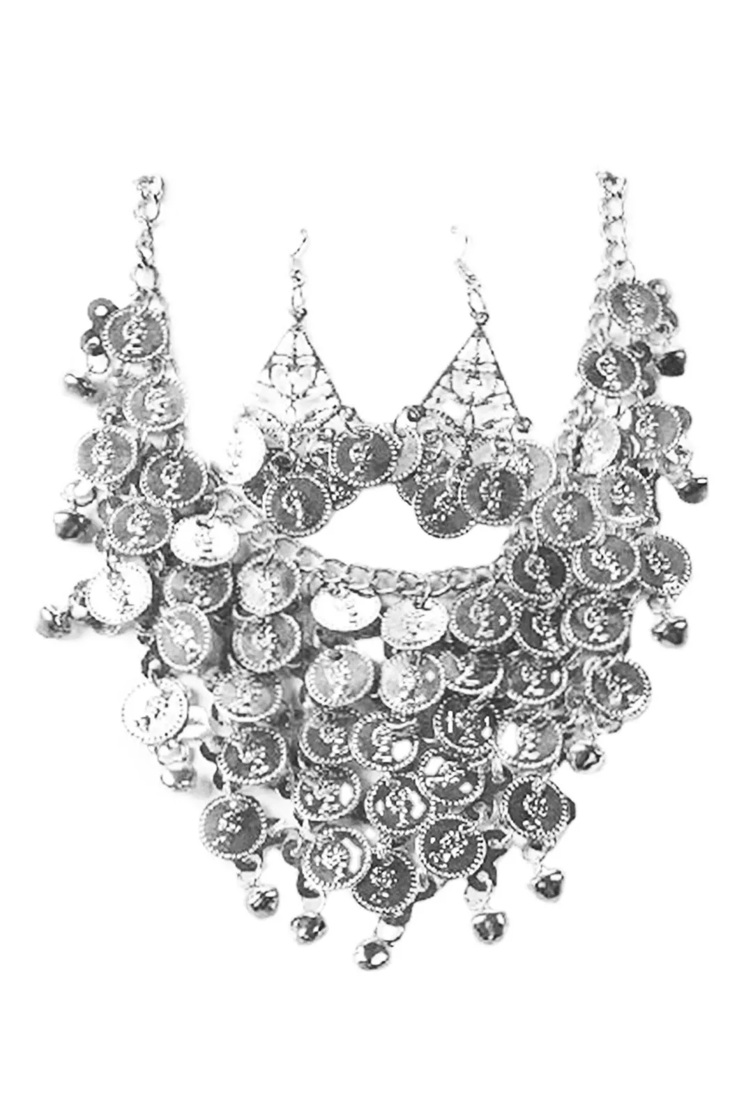 Silver Coin Necklace and Earrings Set