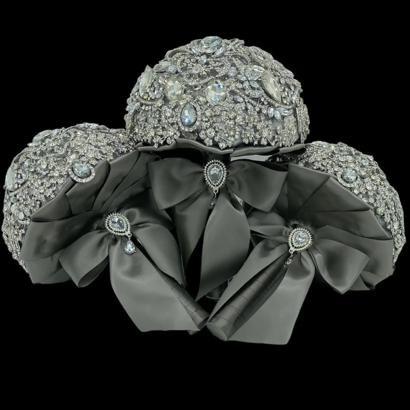 SILVER Luxury Round Bouquet l  Satin Roses Brooch Bouquet~ BOU-011