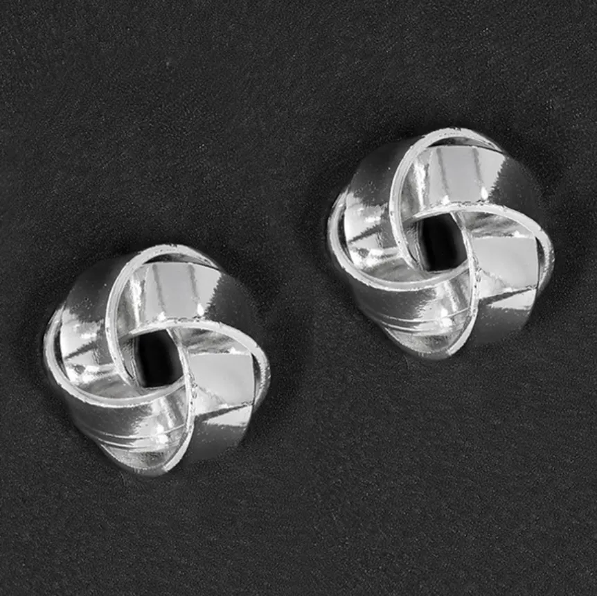 Silver Plated Sleek Knot Stud Earrings