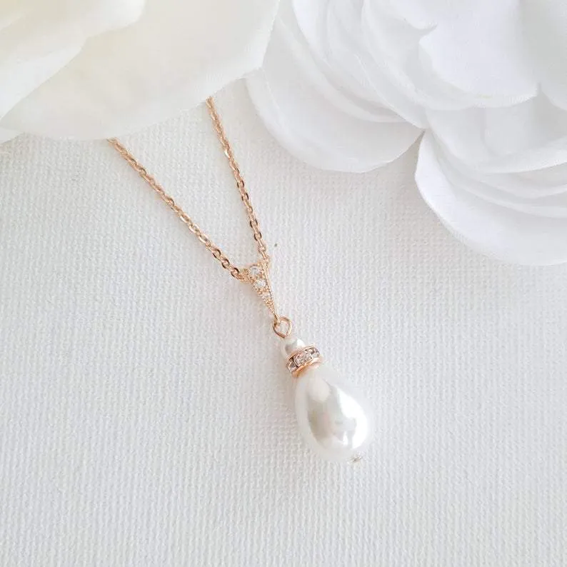 Simple Teardrop Pearl Wedding Necklace For Brides & Bridesmaids- Penelope