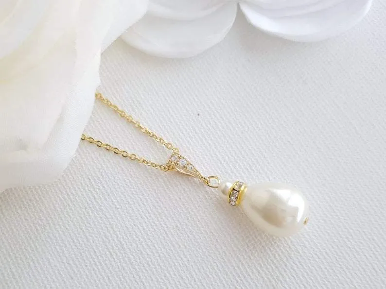 Simple Teardrop Pearl Wedding Necklace For Brides & Bridesmaids- Penelope