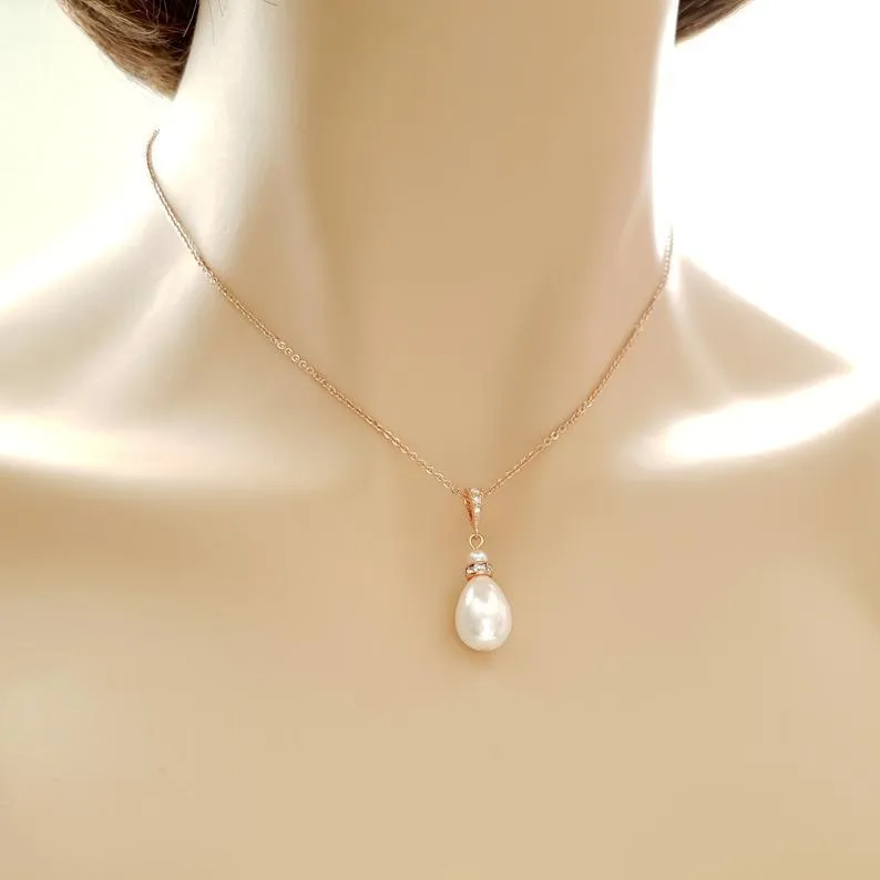 Simple Teardrop Pearl Wedding Necklace For Brides & Bridesmaids- Penelope