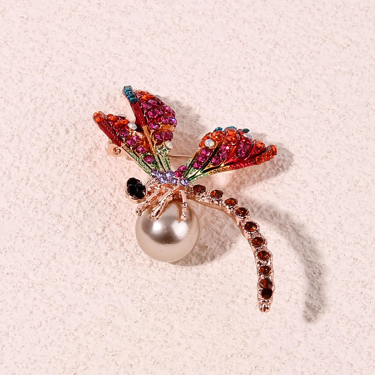 SISSLIA Enamel Dragonfly Brooch Pins Pearl Rhinestone Animal Brooches For Women