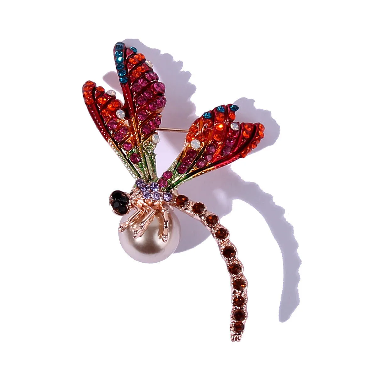 SISSLIA Enamel Dragonfly Brooch Pins Pearl Rhinestone Animal Brooches For Women