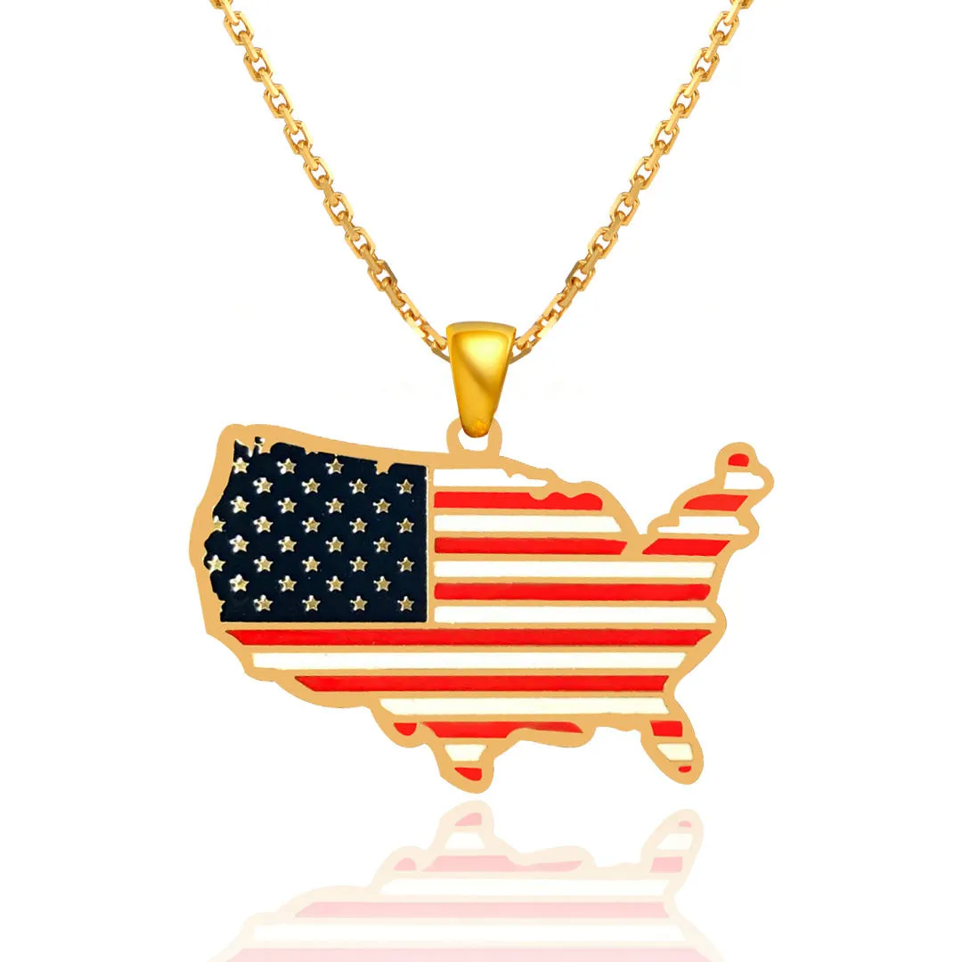 SISSLIA Women Independence Day Jewelry Creative Pearl Chain Necklace American Flag Patriotic Decor Pendant