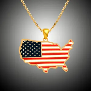 SISSLIA Women Independence Day Jewelry Creative Pearl Chain Necklace American Flag Patriotic Decor Pendant