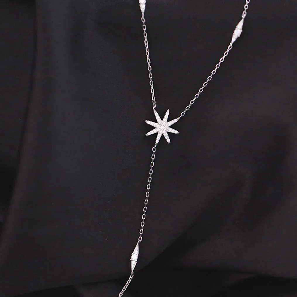 SLUYNZ 925 Sterling Silver Star Y Necklace for Women Teen Girls CZ Star Necklace Choker Necklace Pendant