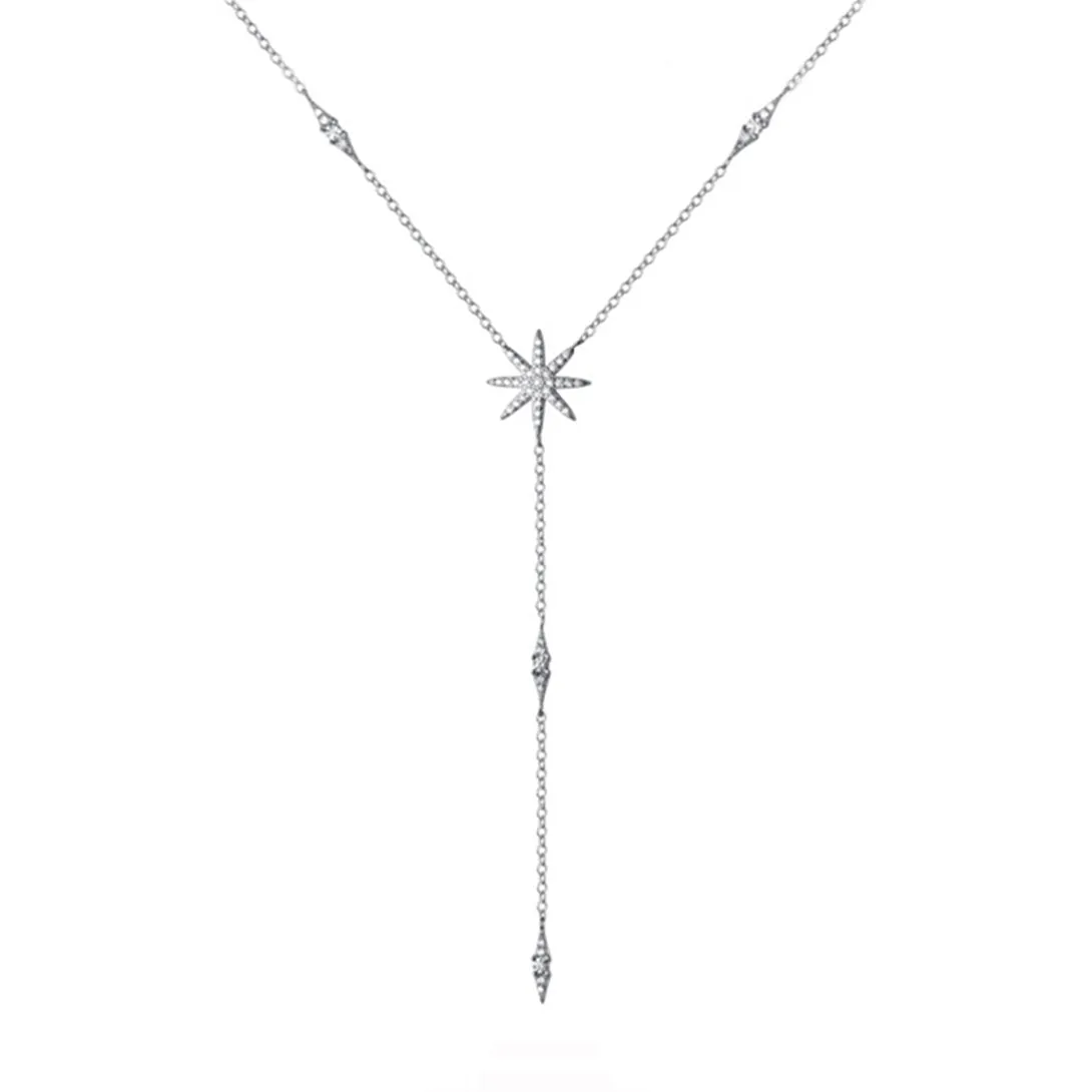 SLUYNZ 925 Sterling Silver Star Y Necklace for Women Teen Girls CZ Star Necklace Choker Necklace Pendant