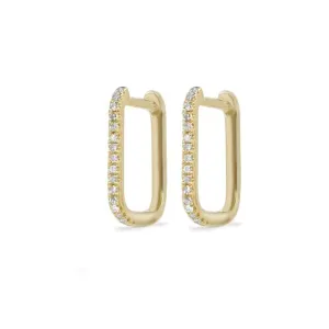 Small Rectangle Micro-Pave Diamond Hoop Earrings, Single Diamond Row