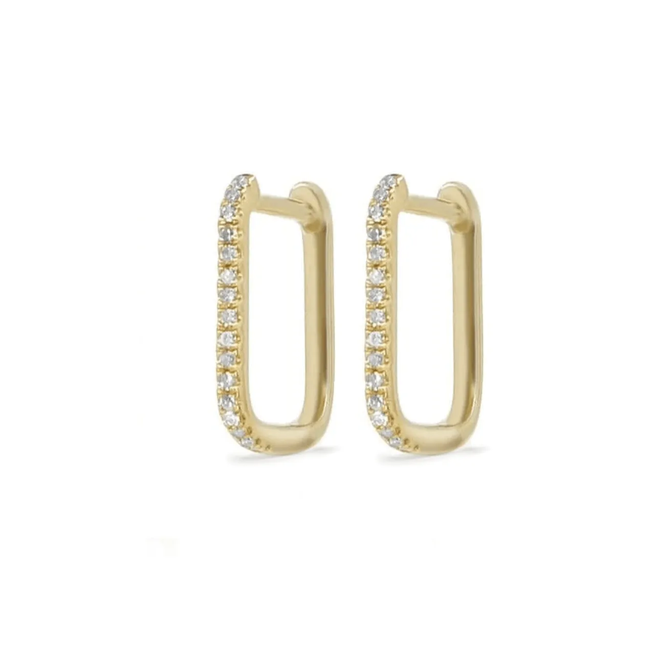 Small Rectangle Micro-Pave Diamond Hoop Earrings, Single Diamond Row