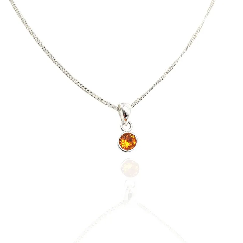 Sterling Silver 4mm Orange CZ Pendant (Nov)