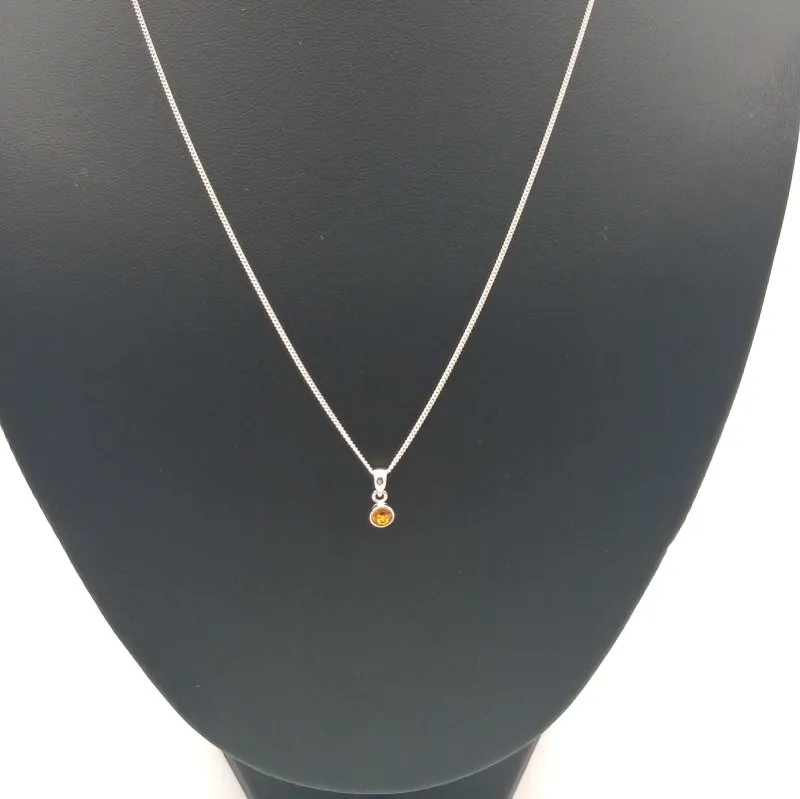 Sterling Silver 4mm Orange CZ Pendant (Nov)