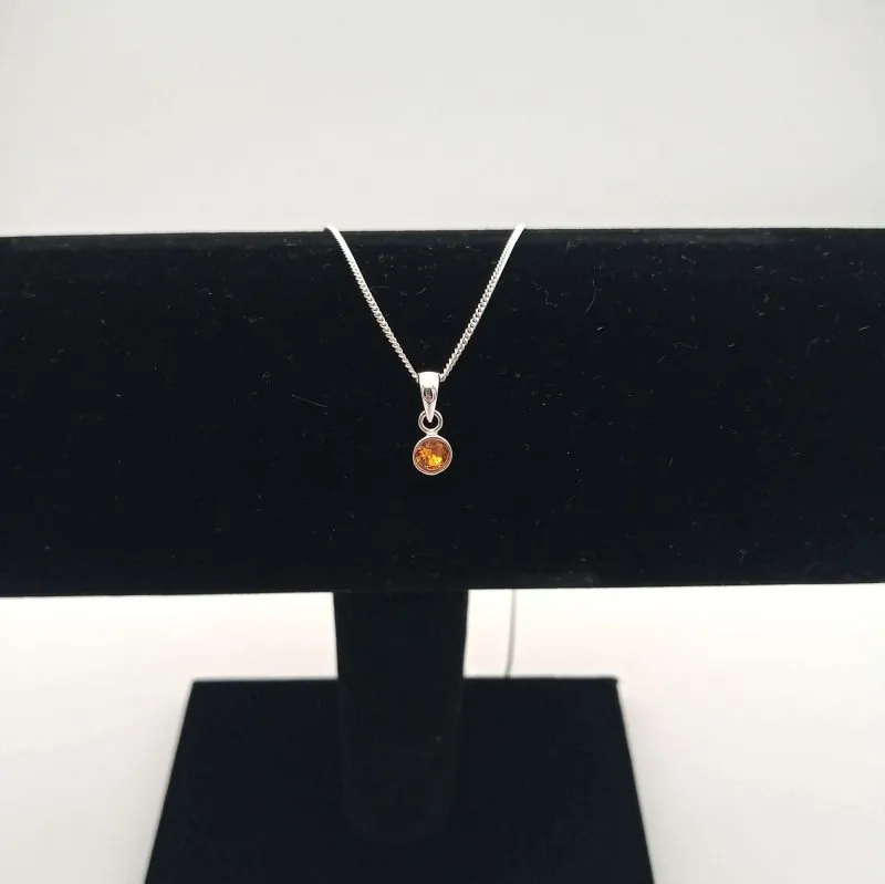 Sterling Silver 4mm Orange CZ Pendant (Nov)