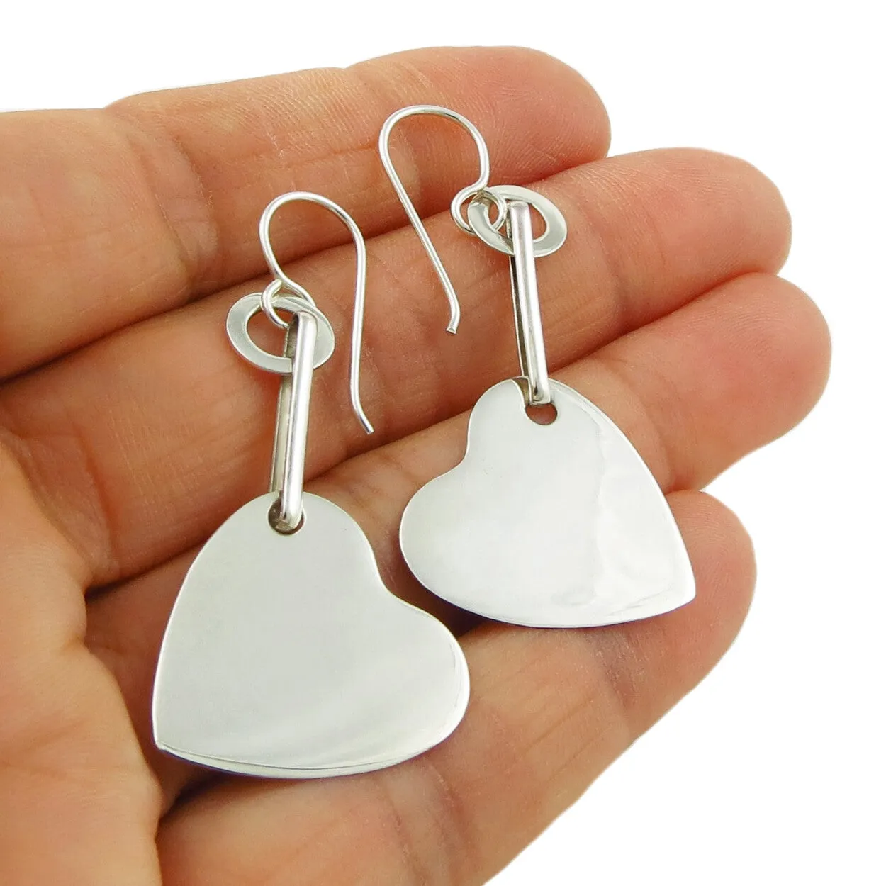 Sterling Silver Love Heart Dangle Earrings