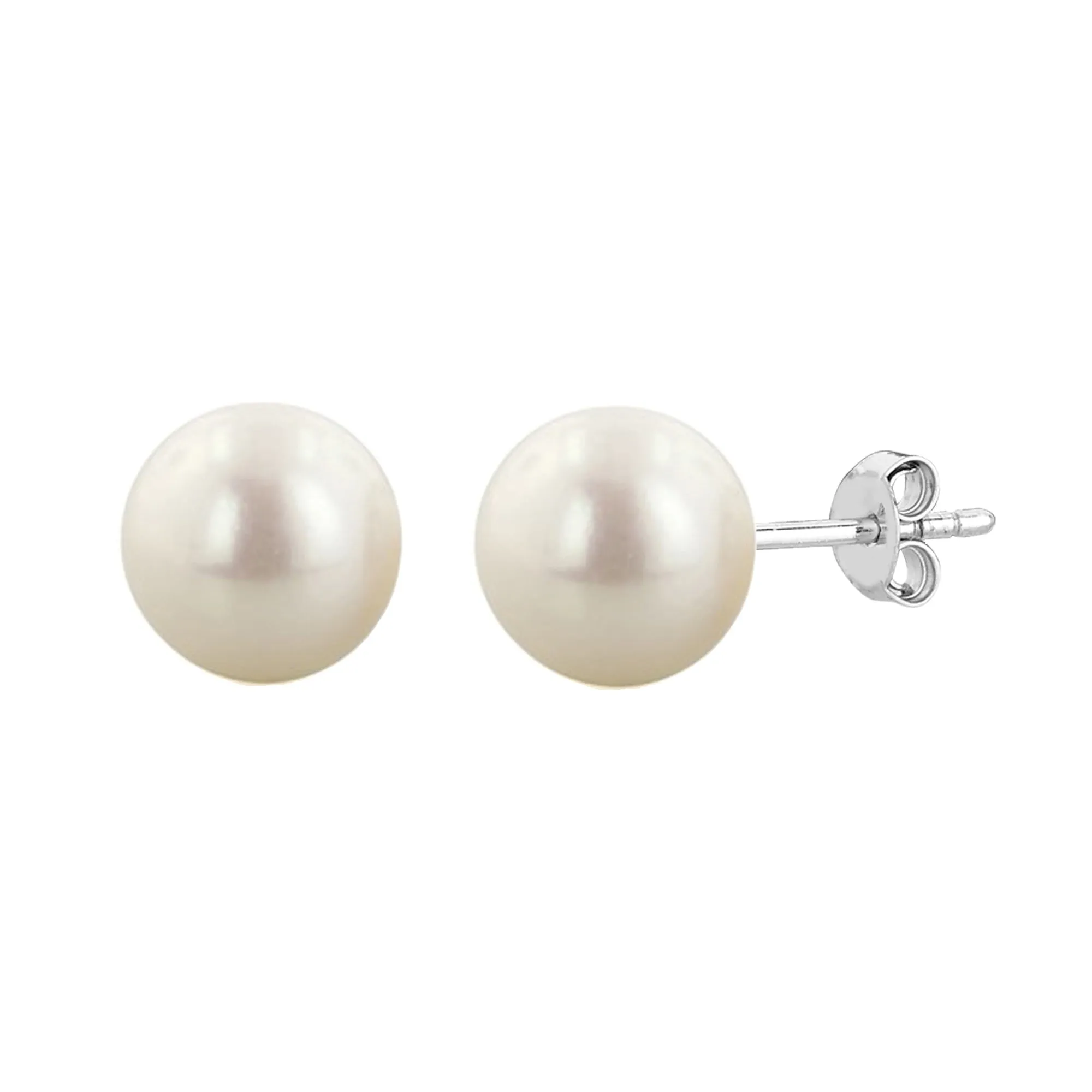 Sterling Silver Rhodium Finish 4mm White Fresh Water Pearl Stud Earring