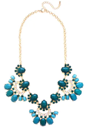 Stone & Crystal Fan Necklace- Green