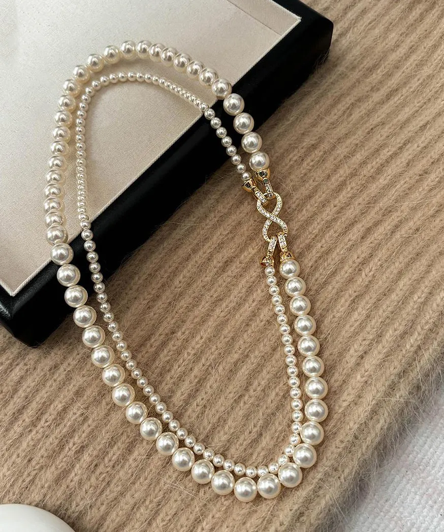 Stylish White Metal Alloy Double Layer Pearl Necklace