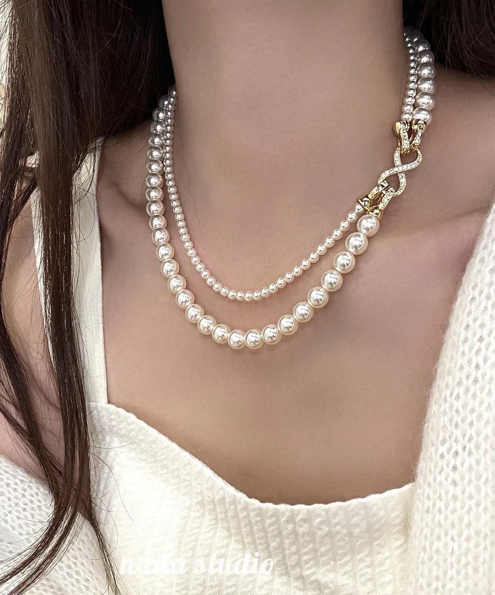 Stylish White Metal Alloy Double Layer Pearl Necklace