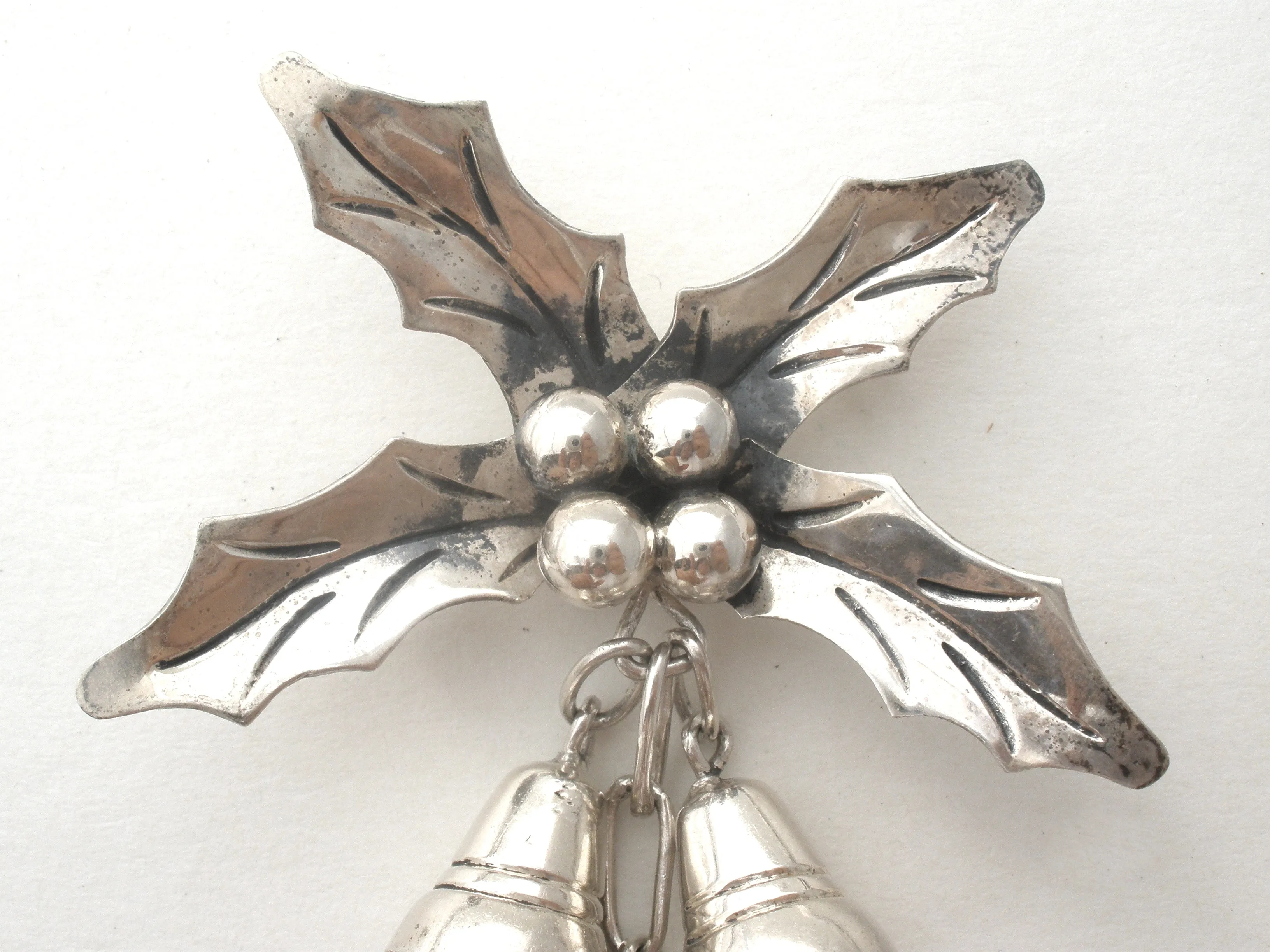 Taxco Holly Berry Brooch With Dangling Bells 925