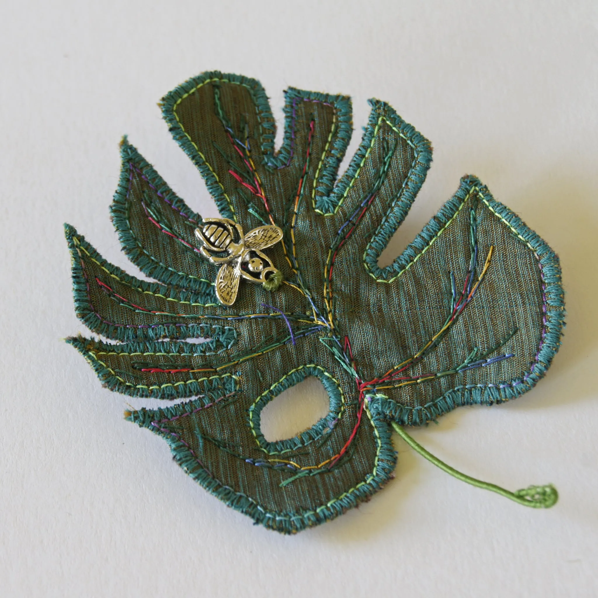 Textile Leaf Brooch Monstera deliciosa