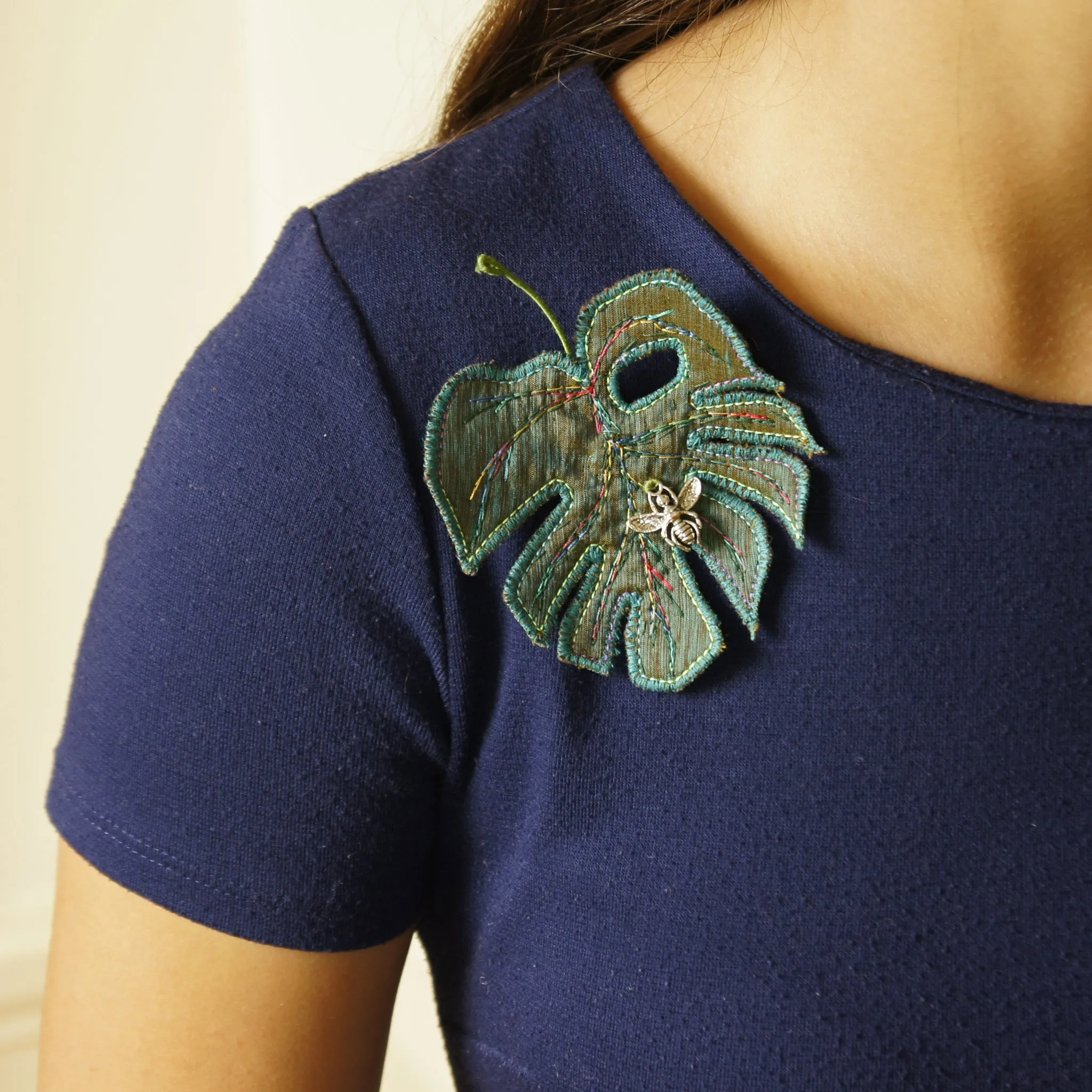 Textile Leaf Brooch Monstera deliciosa