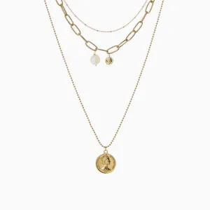 The Boho Weekend Coin Charm Pendant Layered Necklace - Gold