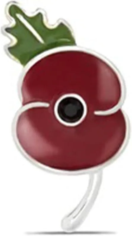 The Royal British Legion Poppy Leaf Pin With Jet Crystal Centre