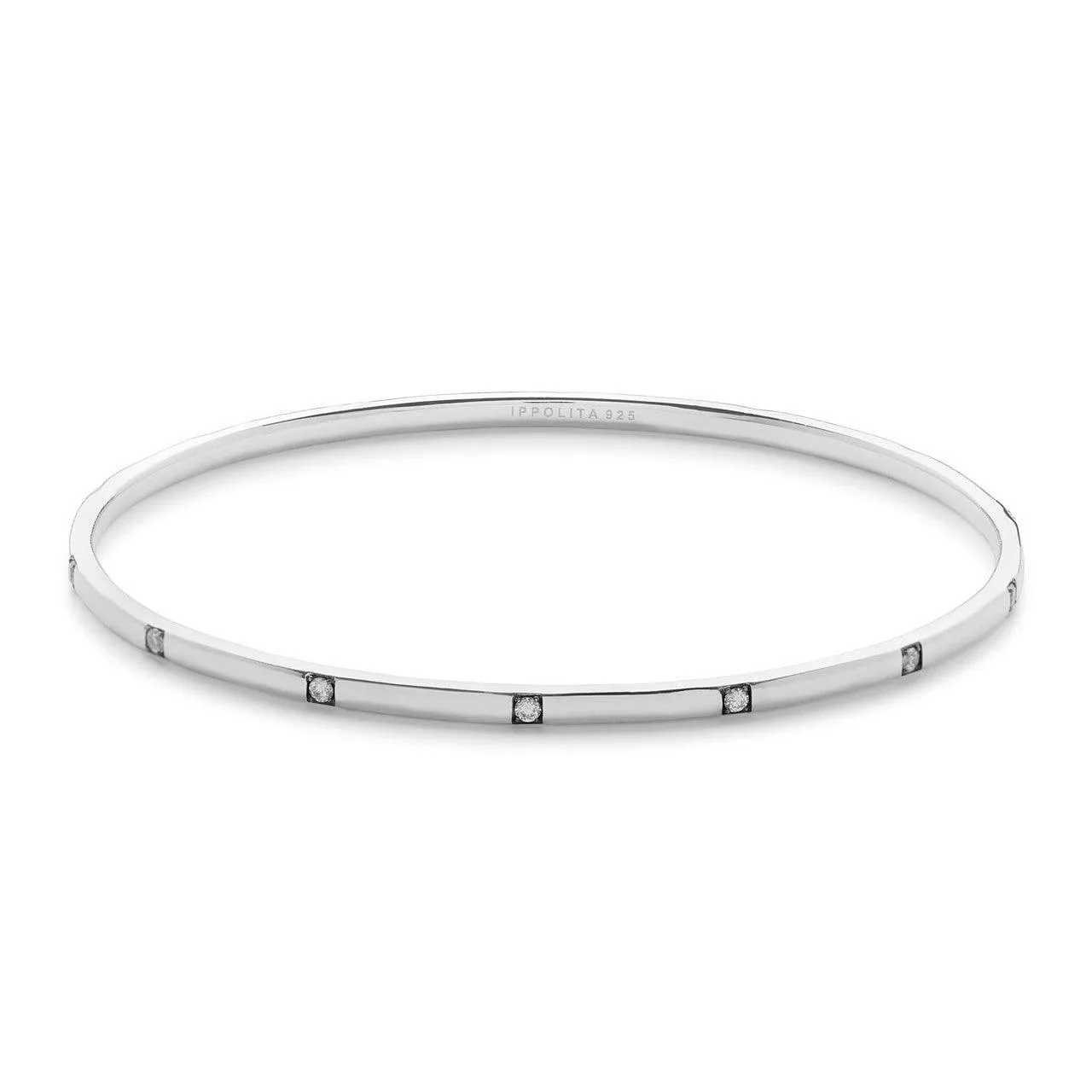 Thin Bangle in Sterling Silver with Diamonds