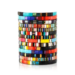 THIN GLASS BEADED STRETCH BRACELET, COOL RAINBOW