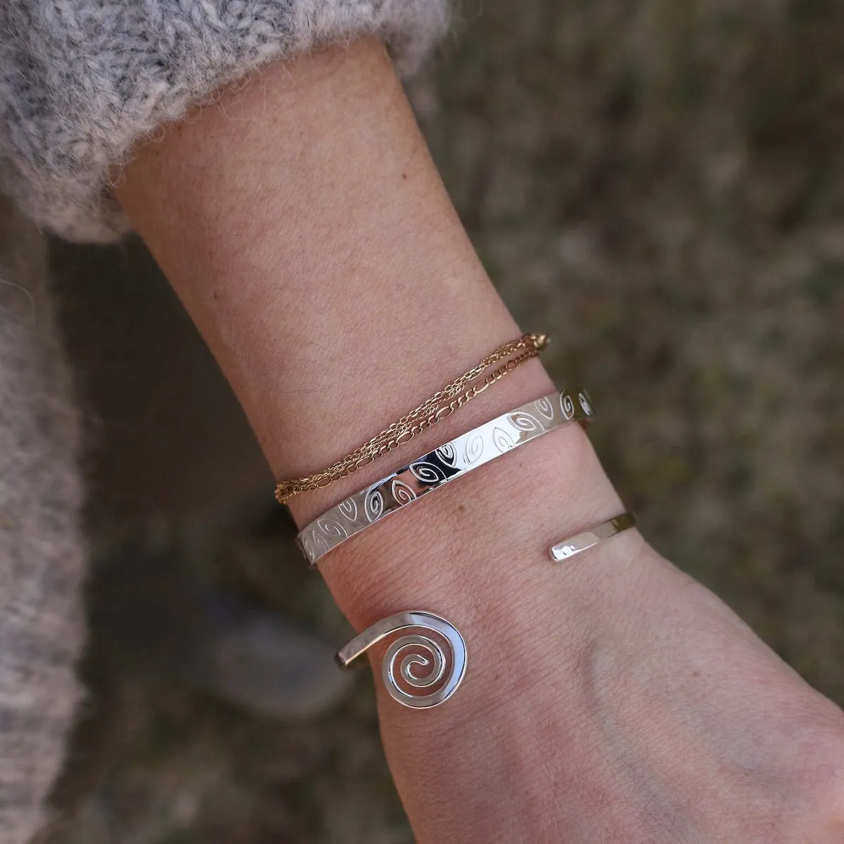 Thin Hammered Cuff with Spiral End