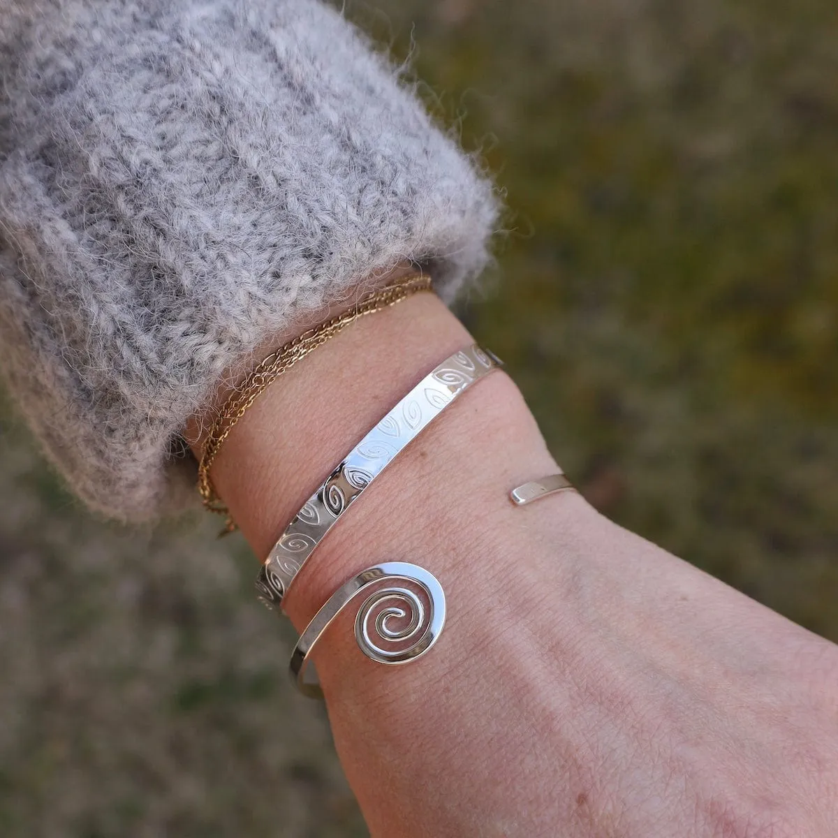 Thin Hammered Cuff with Spiral End