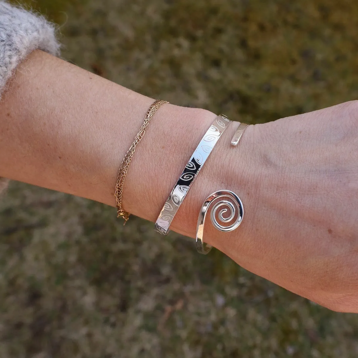 Thin Hammered Cuff with Spiral End