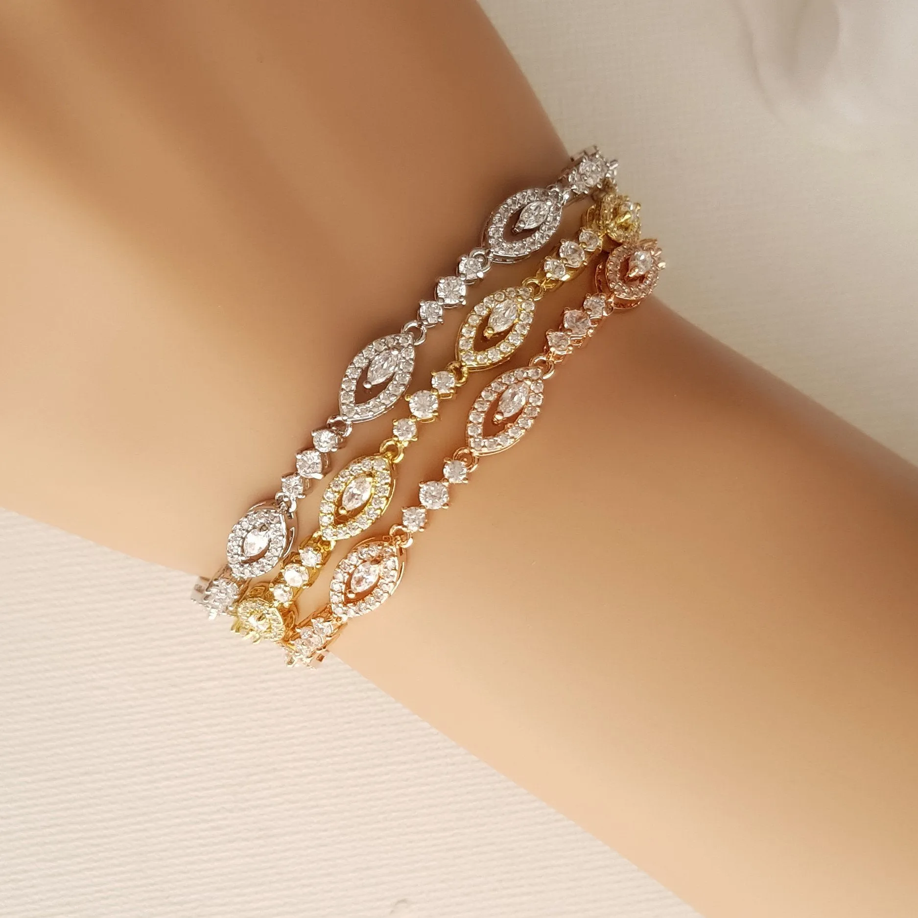 Thin Silver Bridal Bracelet- Hannah