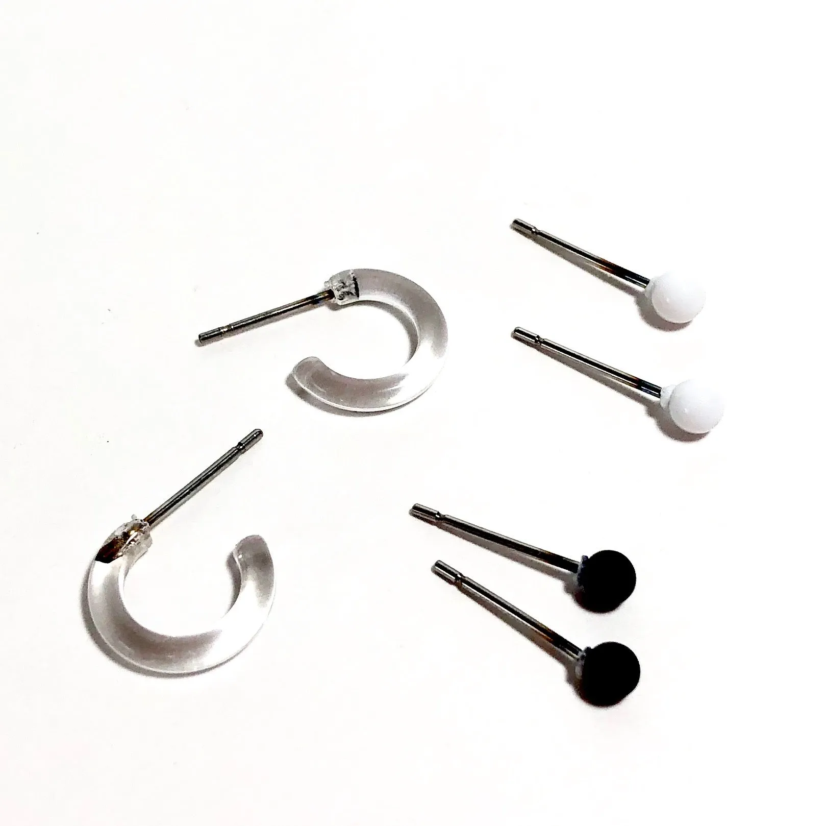 Tiny Clear Black & White Hoop and Stud Earrings Set