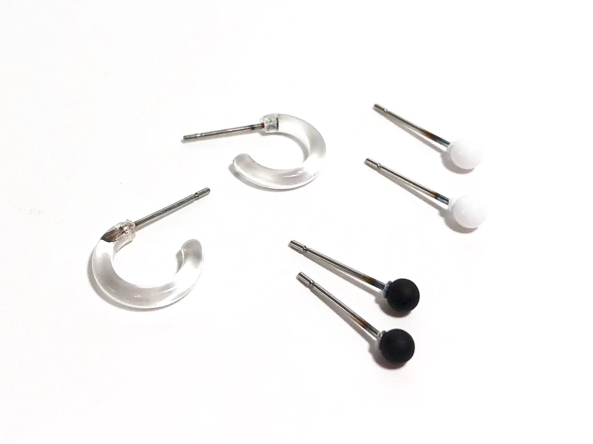 Tiny Clear Black & White Hoop and Stud Earrings Set