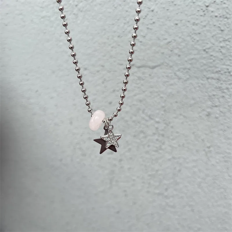 Titanium Steel Star Pendant Necklace for Men Women Y2K Hip Hop Cool Hot Girls Beads Chains Choker Korean Fashion Jewelry