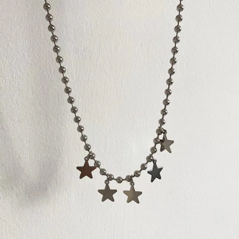 Titanium Steel Star Pendant Necklace for Men Women Y2K Hip Hop Cool Hot Girls Beads Chains Choker Korean Fashion Jewelry