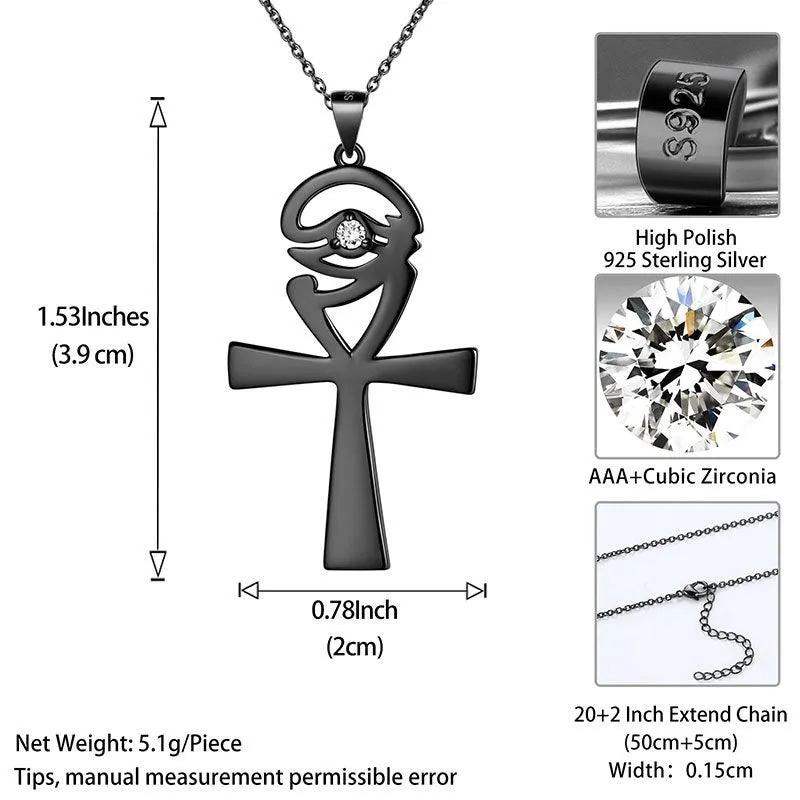 Tokyo Mart Ankh Cross Eye of Horus Necklace Pendant Mens Women Jewelry 925 Sterling Silver