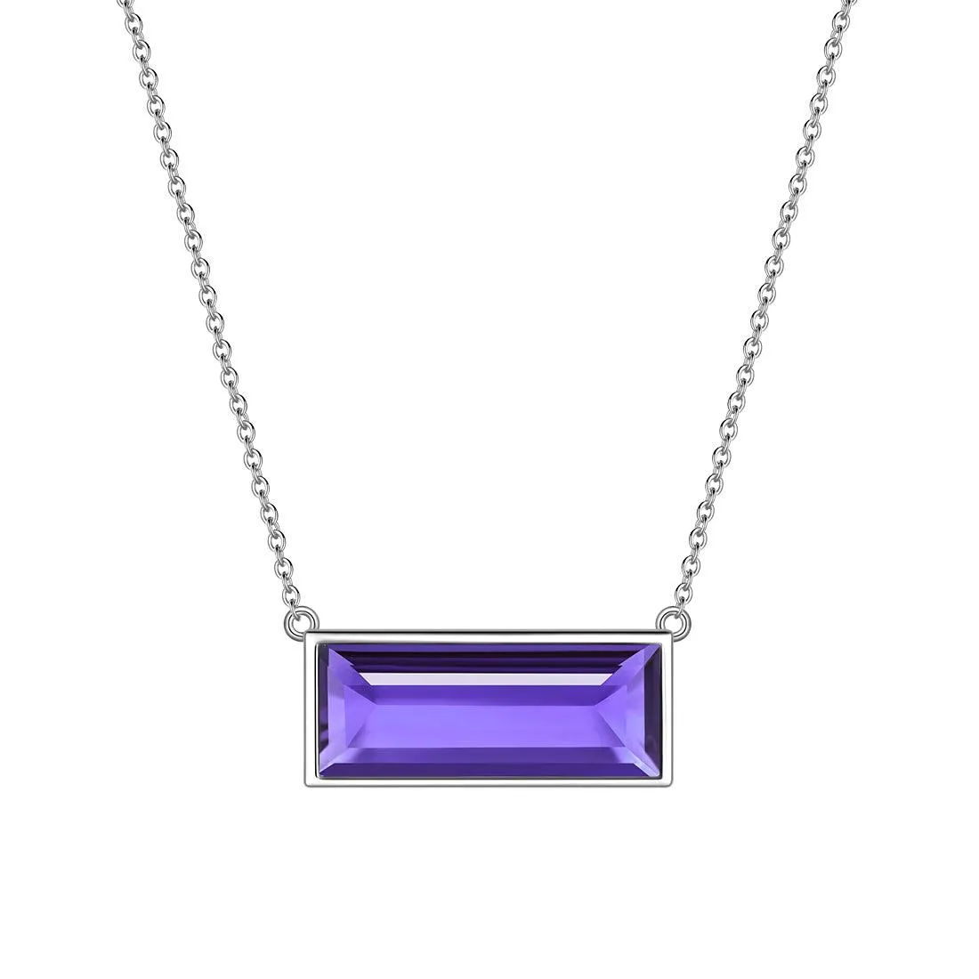 Tokyo Mart Bar Birthstone February Amethyst Necklace Women Girls Jewelry Birthday Gift Sterling Silver