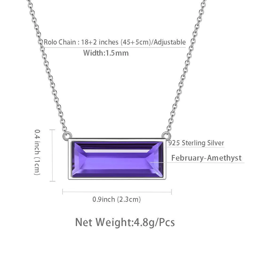 Tokyo Mart Bar Birthstone February Amethyst Necklace Women Girls Jewelry Birthday Gift Sterling Silver