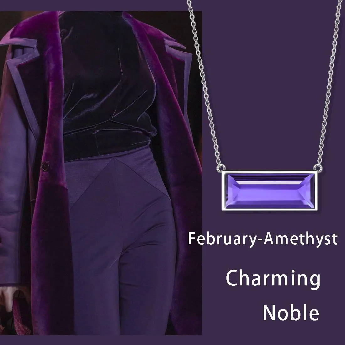 Tokyo Mart Bar Birthstone February Amethyst Necklace Women Girls Jewelry Birthday Gift Sterling Silver