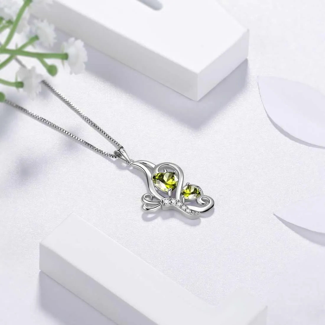 Tokyo Mart Butterfly Birthstone August Peridot Necklace Women Girls Jewelry Birthday Gift Sterling Silver