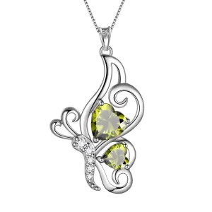 Tokyo Mart Butterfly Birthstone August Peridot Necklace Women Girls Jewelry Birthday Gift Sterling Silver