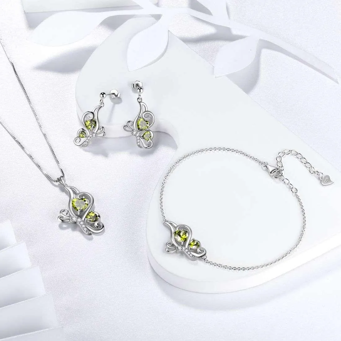 Tokyo Mart Butterfly Birthstone August Peridot Necklace Women Girls Jewelry Birthday Gift Sterling Silver