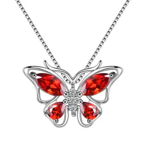 Tokyo Mart Butterfly Pendant Necklace Birthstone January Garnet Women Girls Jewelry Birthday Gift