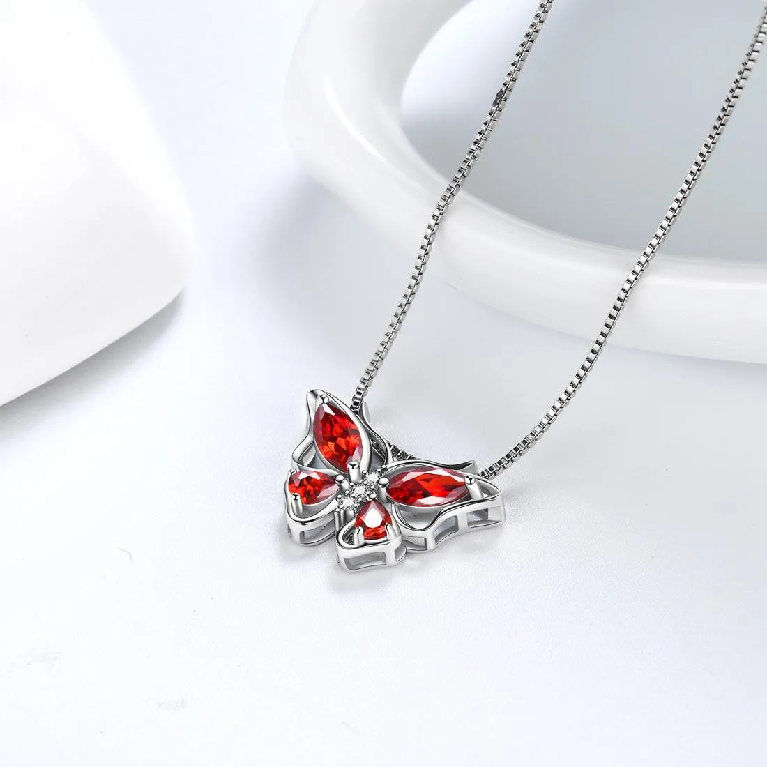 Tokyo Mart Butterfly Pendant Necklace Birthstone January Garnet Women Girls Jewelry Birthday Gift