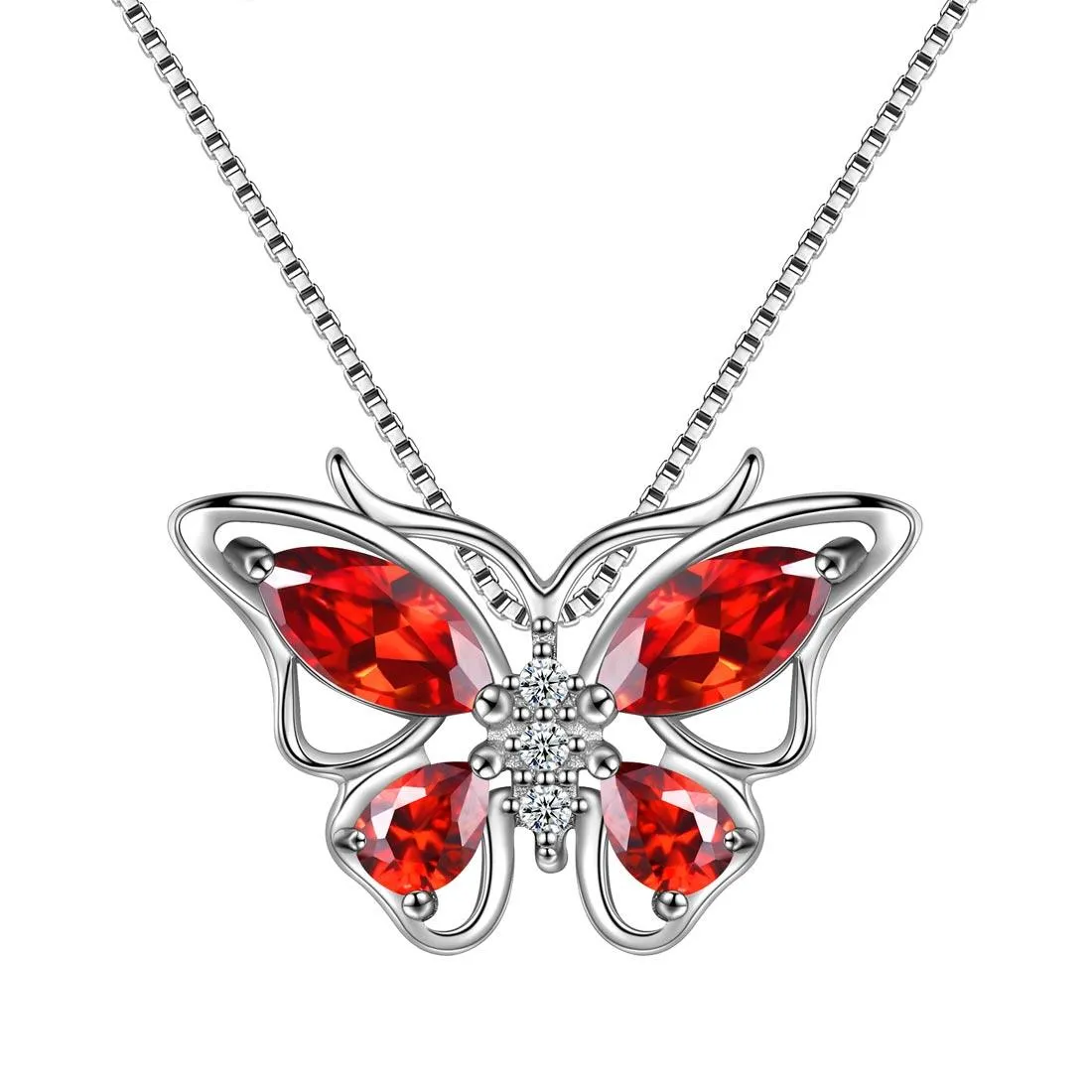 Tokyo Mart Butterfly Pendant Necklace Birthstone January Garnet Women Girls Jewelry Birthday Gift