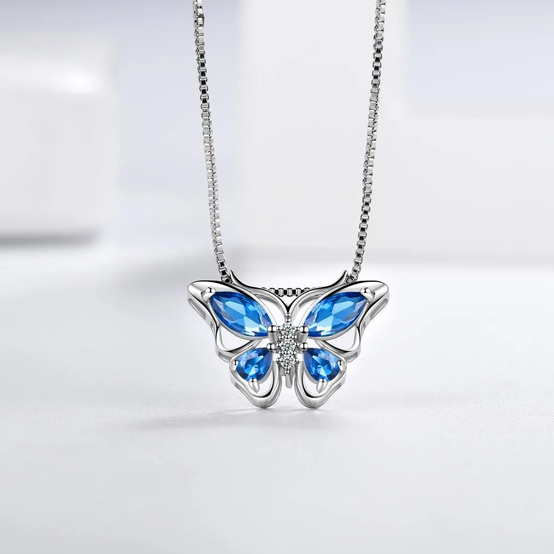 Tokyo Mart Butterfly Pendant Necklace Birthstone September Sapphire Women Girls Jewelry Birthday Gift