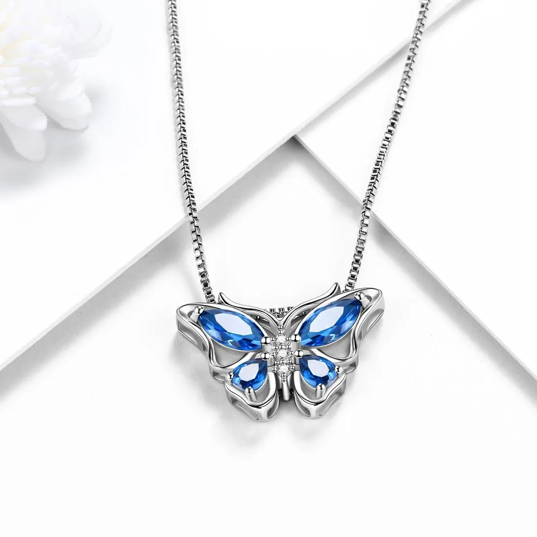 Tokyo Mart Butterfly Pendant Necklace Birthstone September Sapphire Women Girls Jewelry Birthday Gift