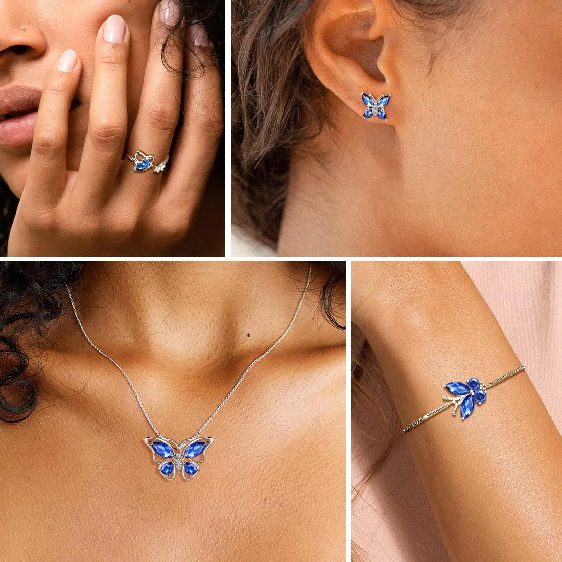 Tokyo Mart Butterfly Pendant Necklace Birthstone September Sapphire Women Girls Jewelry Birthday Gift